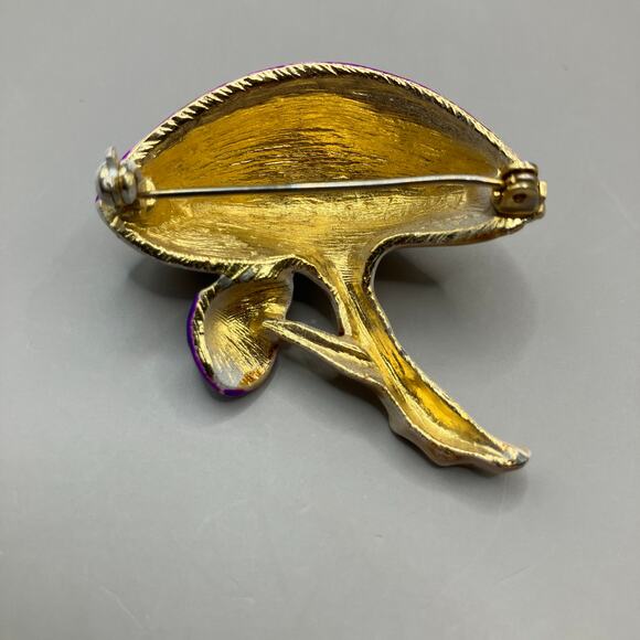 Mushroom Brooch Pin Purple Gold Tone Metal Glazed Small Artsy Boho - Picture 5 of 8